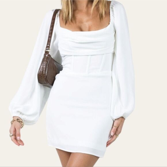 Princess Polly LILLIE Long Sleeve Mini Dress White Corset Size 6 - Picture 4 of 7